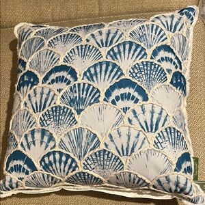 Nautical Blue and White Shell Design Pillow